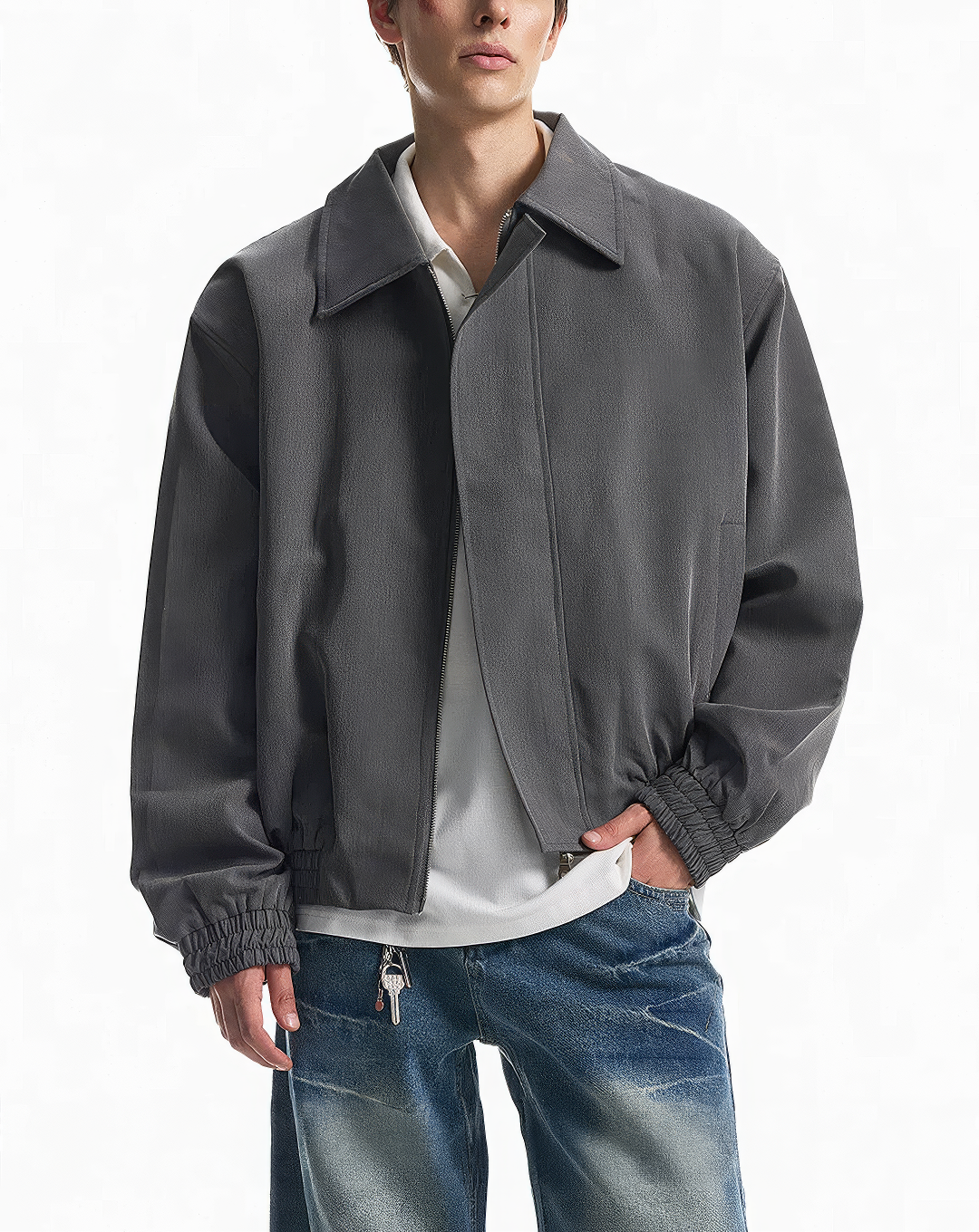 ♂♀ Gathered Hem Zip Jacket