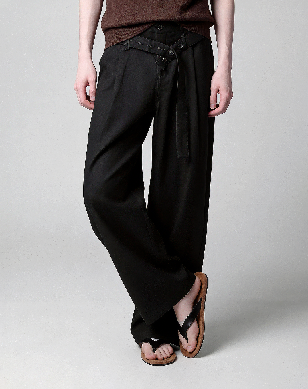 ♂♀Button Belted Wide Pants