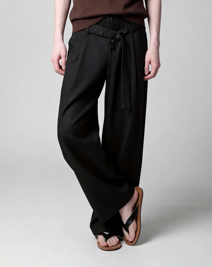 ♂♀Button Belted Wide Pants
