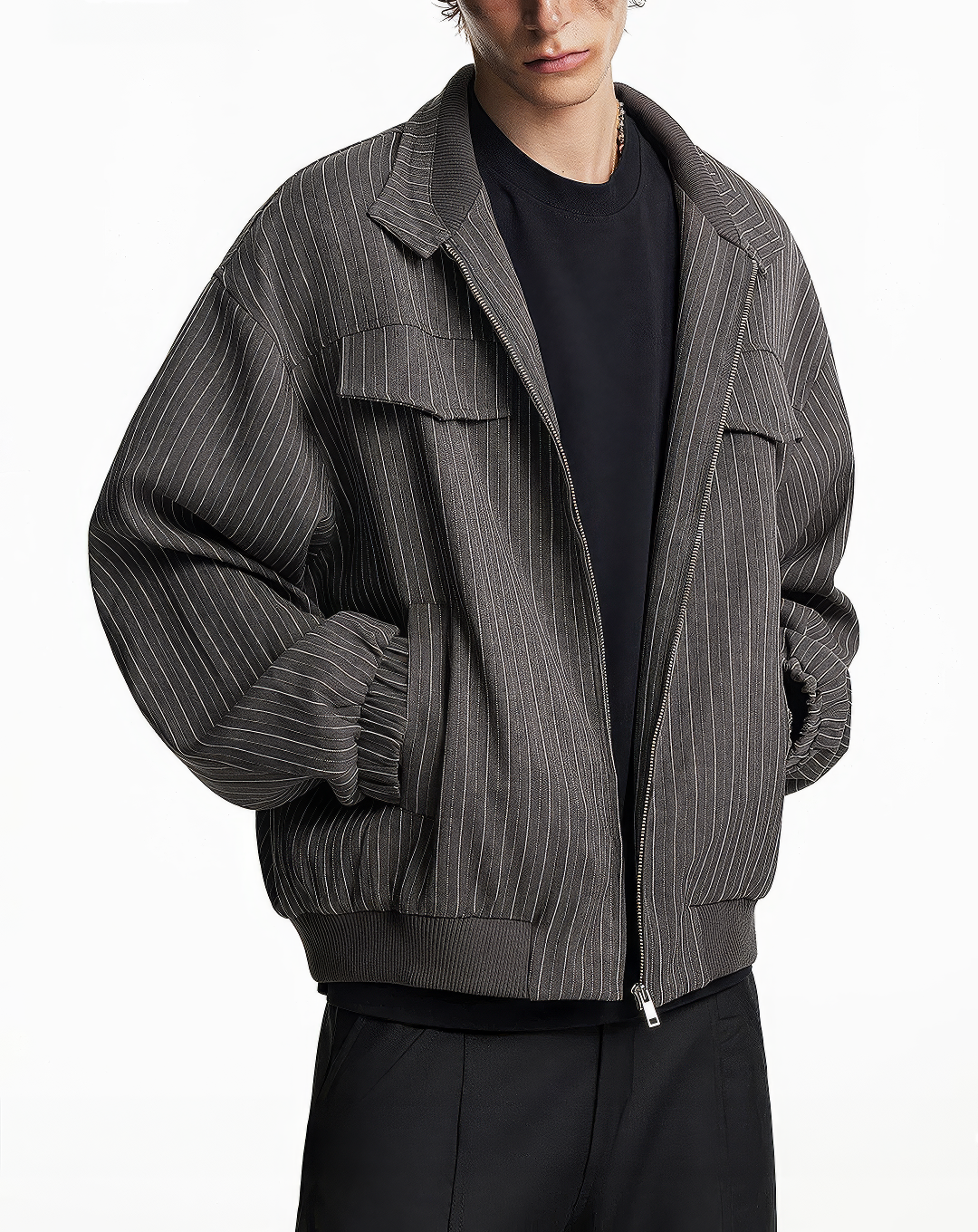 ♂♀Pinstripe Flap Pocket Jacket