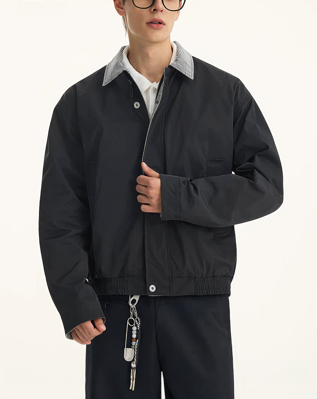 ♂♀Checked Collar Zip Jacket