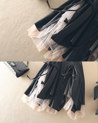 ♀Lace-Up Flared Skirt