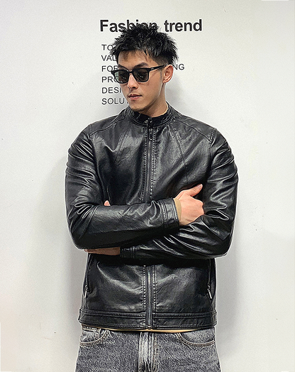 ♂Stand Collar Leather Jacket