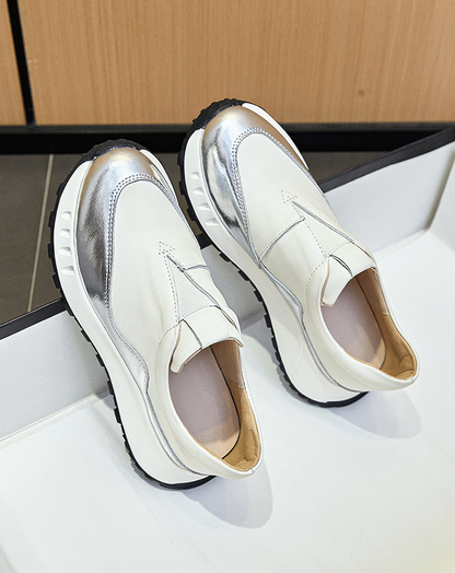 ♀Metallic Trim Wedge Slipons