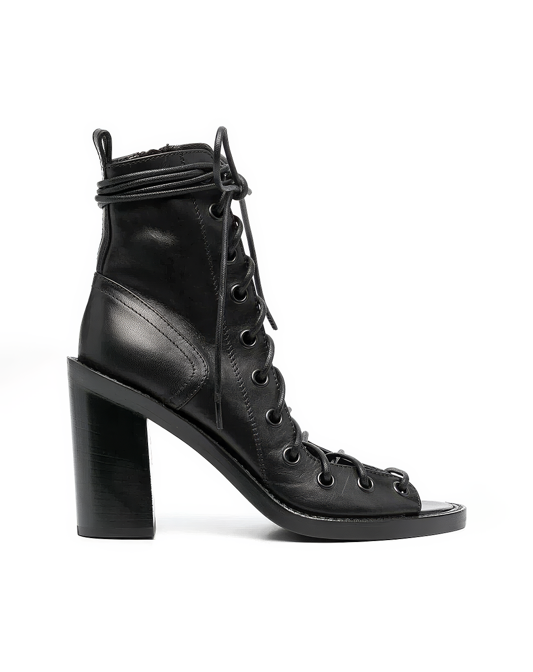 ♀本革／Lace-Up Open-Toe Boots