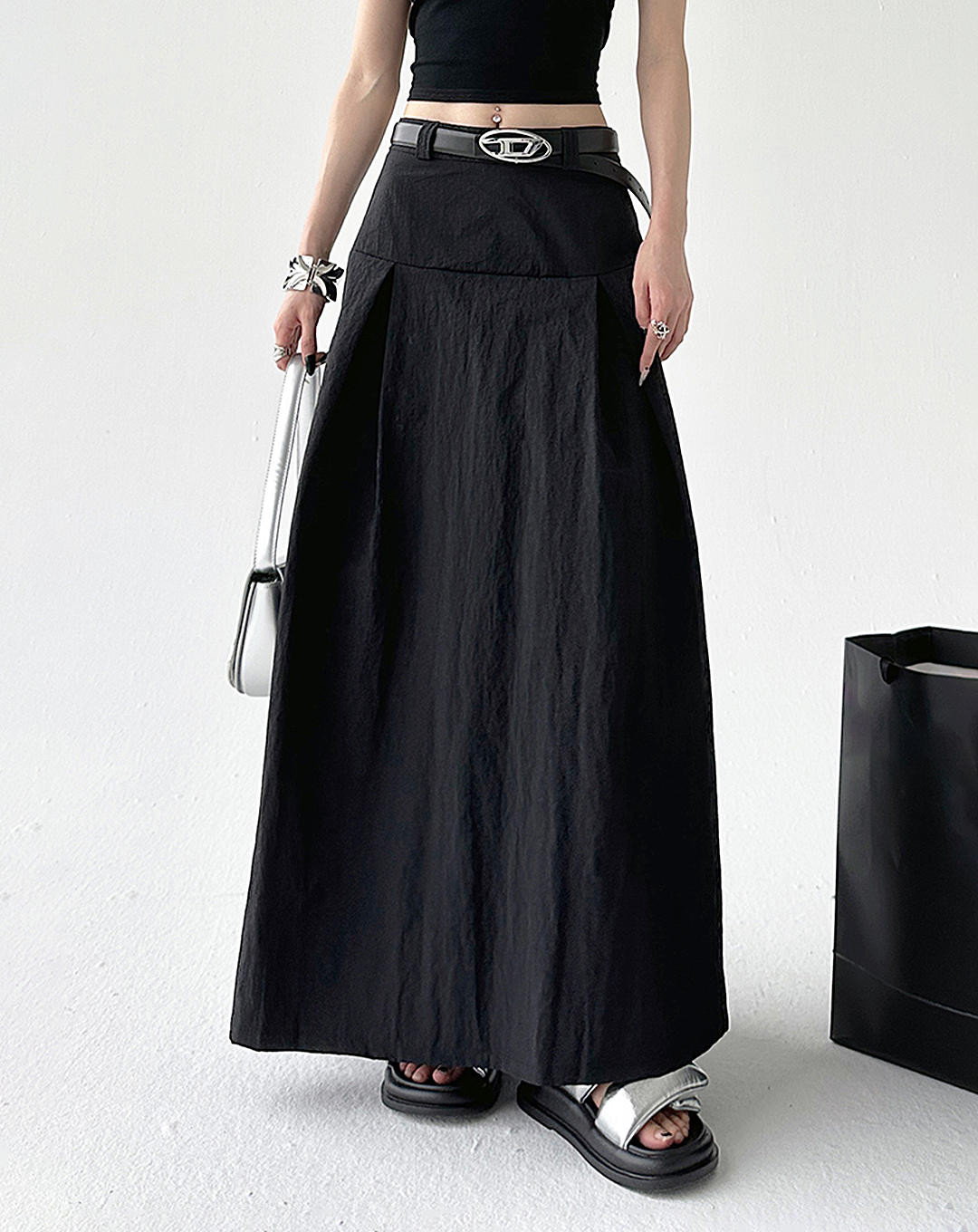 ♀Casual long tuck skirt