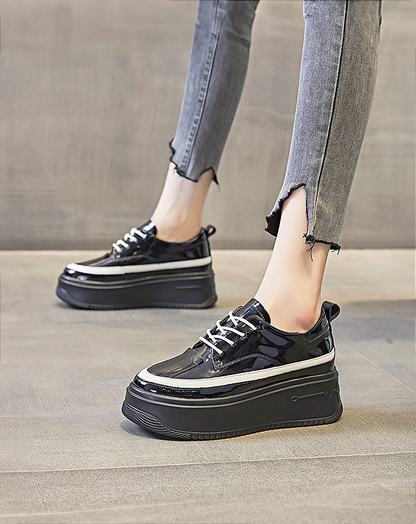 ♀Lace-up Platform Leather Sneakers