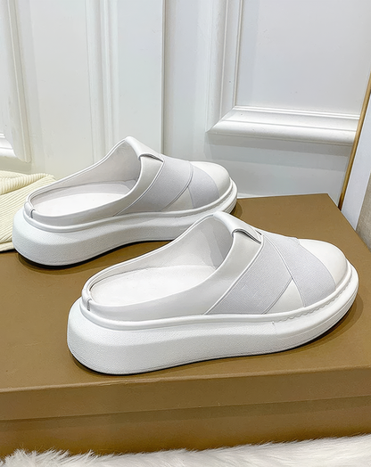 ♀本革／Cross Strap Platform Mules