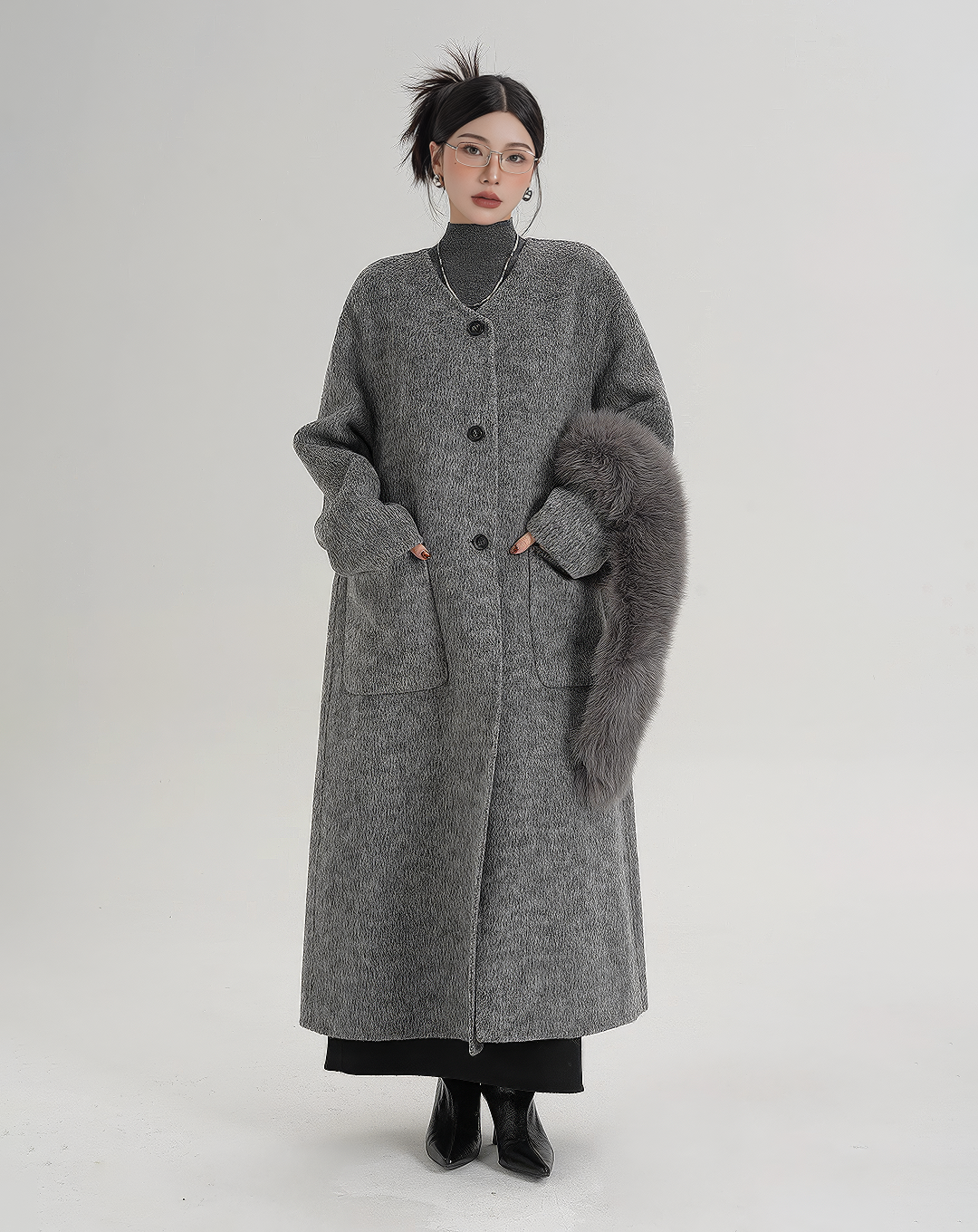 ♀Detachable Fur Collar Coat