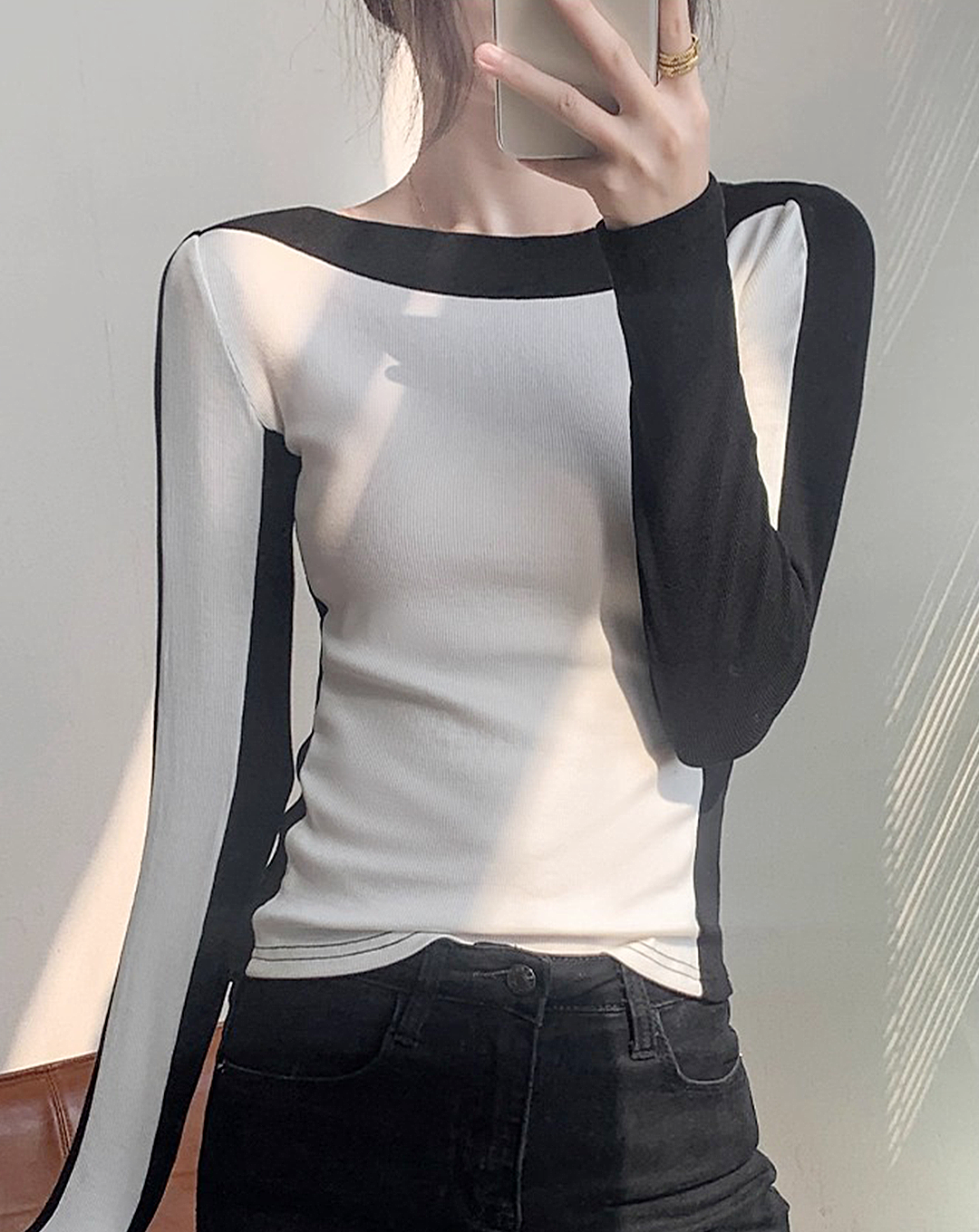 ♀Bold Contrast Line Shirt
