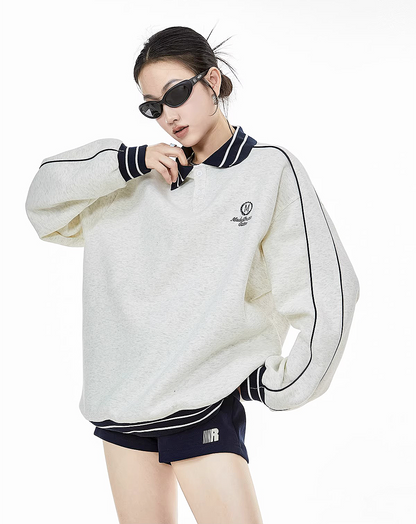 ♀Polo Collar Sweatshirt
