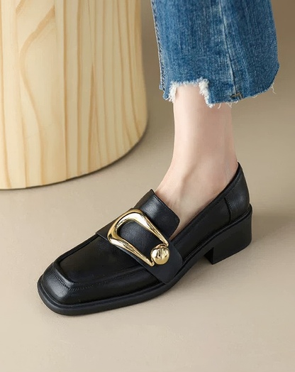 ♀本革／Gold Buckle Leather Loafers
