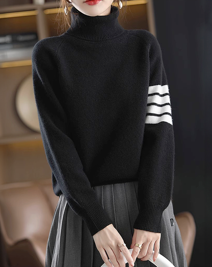 ♀Striped High Neck Knit