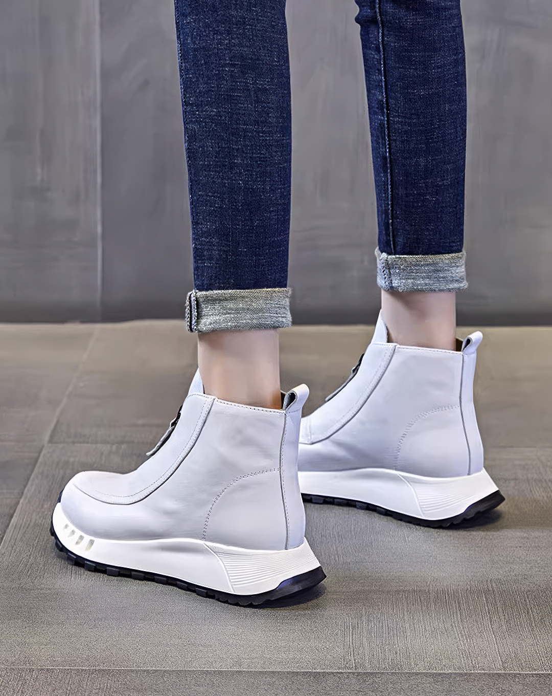 ♀本革／Front Zip Platform Boots