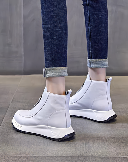 ♀本革／Front Zip Platform Boots