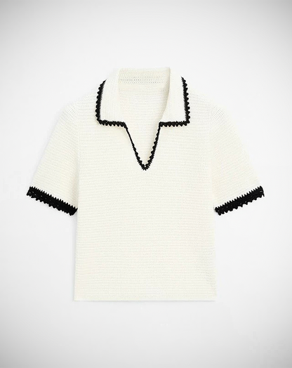 ♀Crochet Trim Polo Shirt