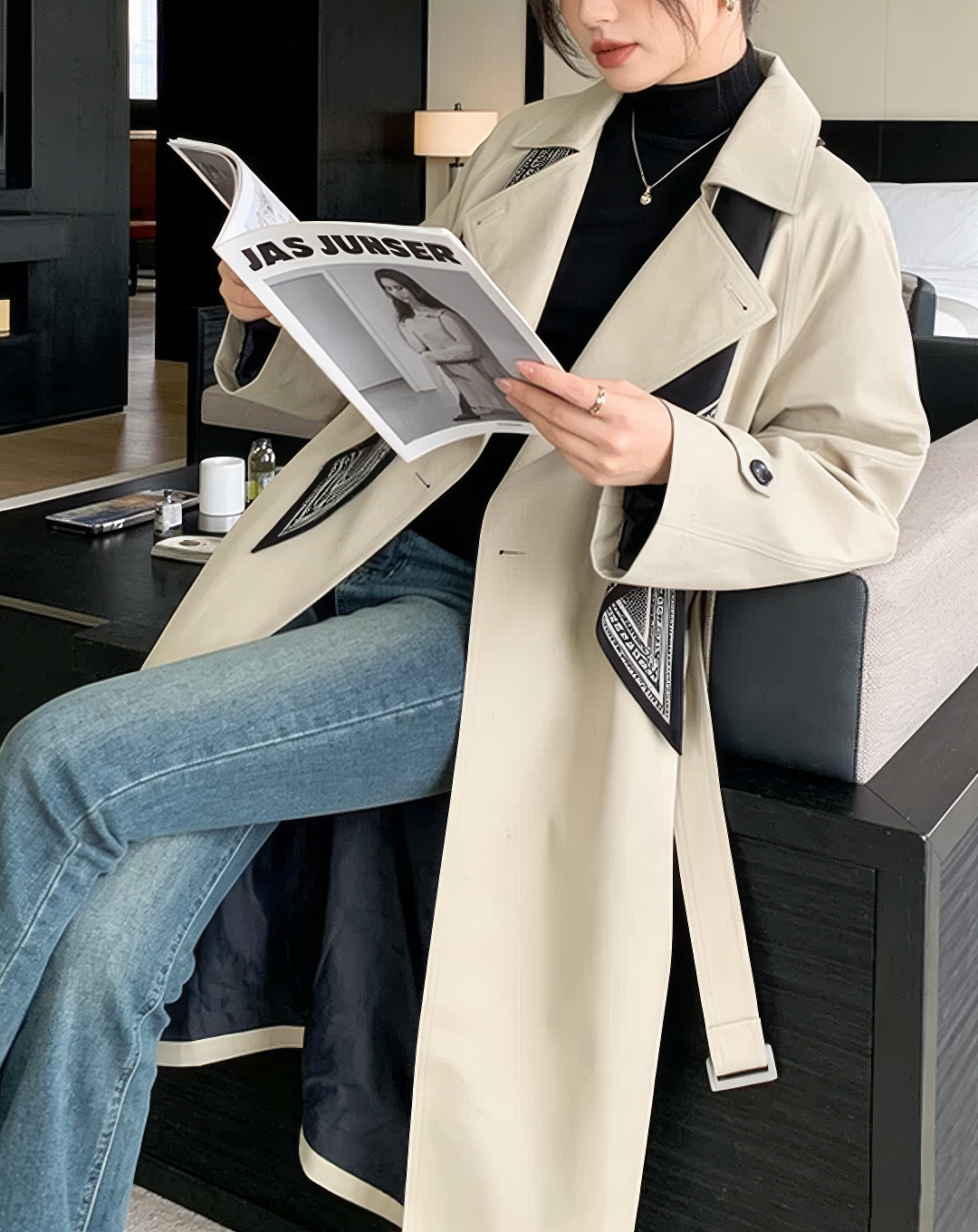 ♀Scarf Accent Trench Coat