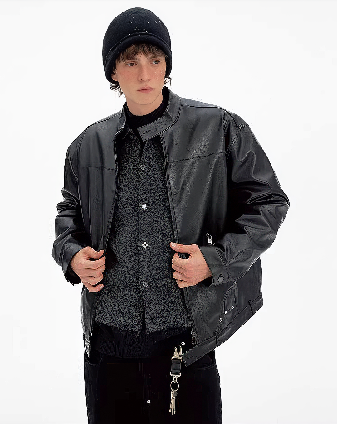 ♂Standing Collar Leather Jacket