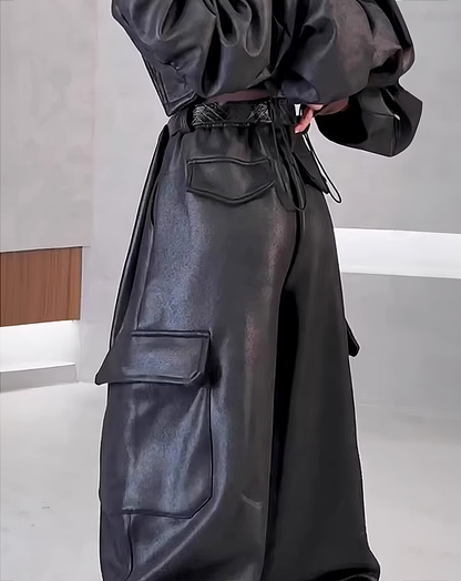 ♀Leather Cargo Pants
