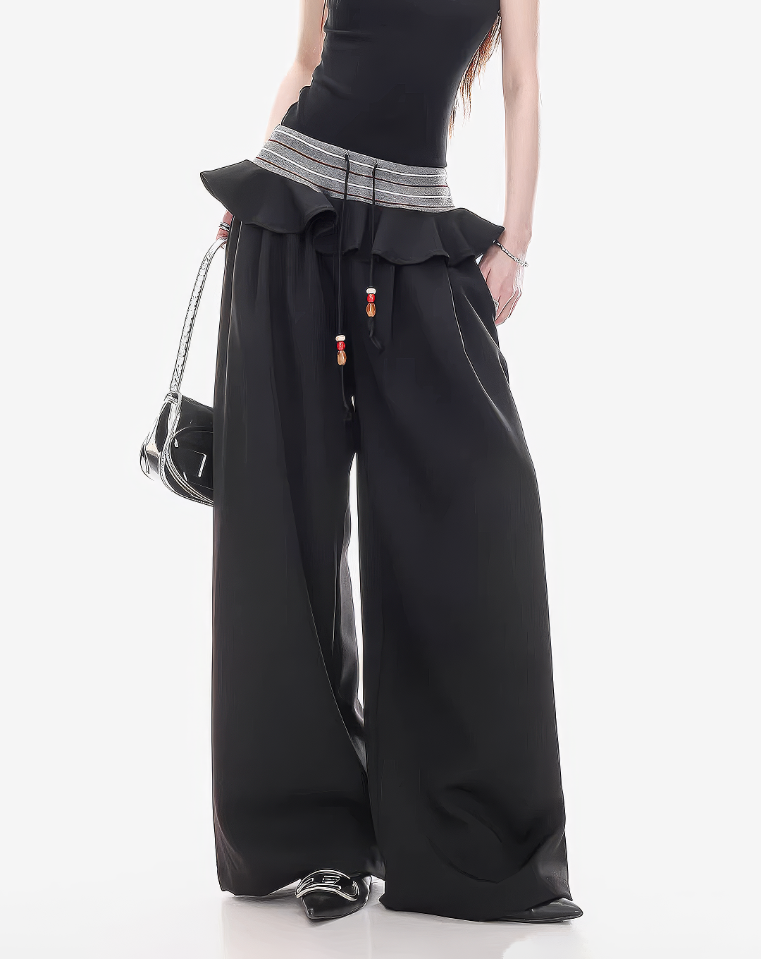 ♀Frilled Waist Wide Pants
