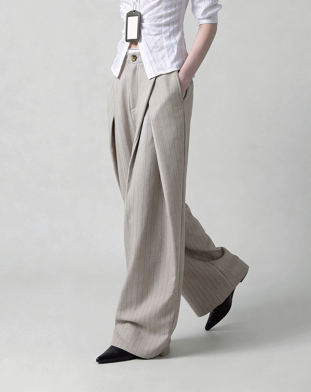 ♂♀Pinstripe Wrap Wide Pants