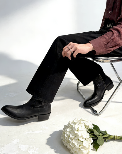 ♂♀本革／Embroidered Zip Leather Boots