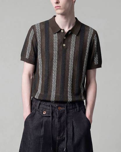 ♂♀Striped Knit Polo Shirt