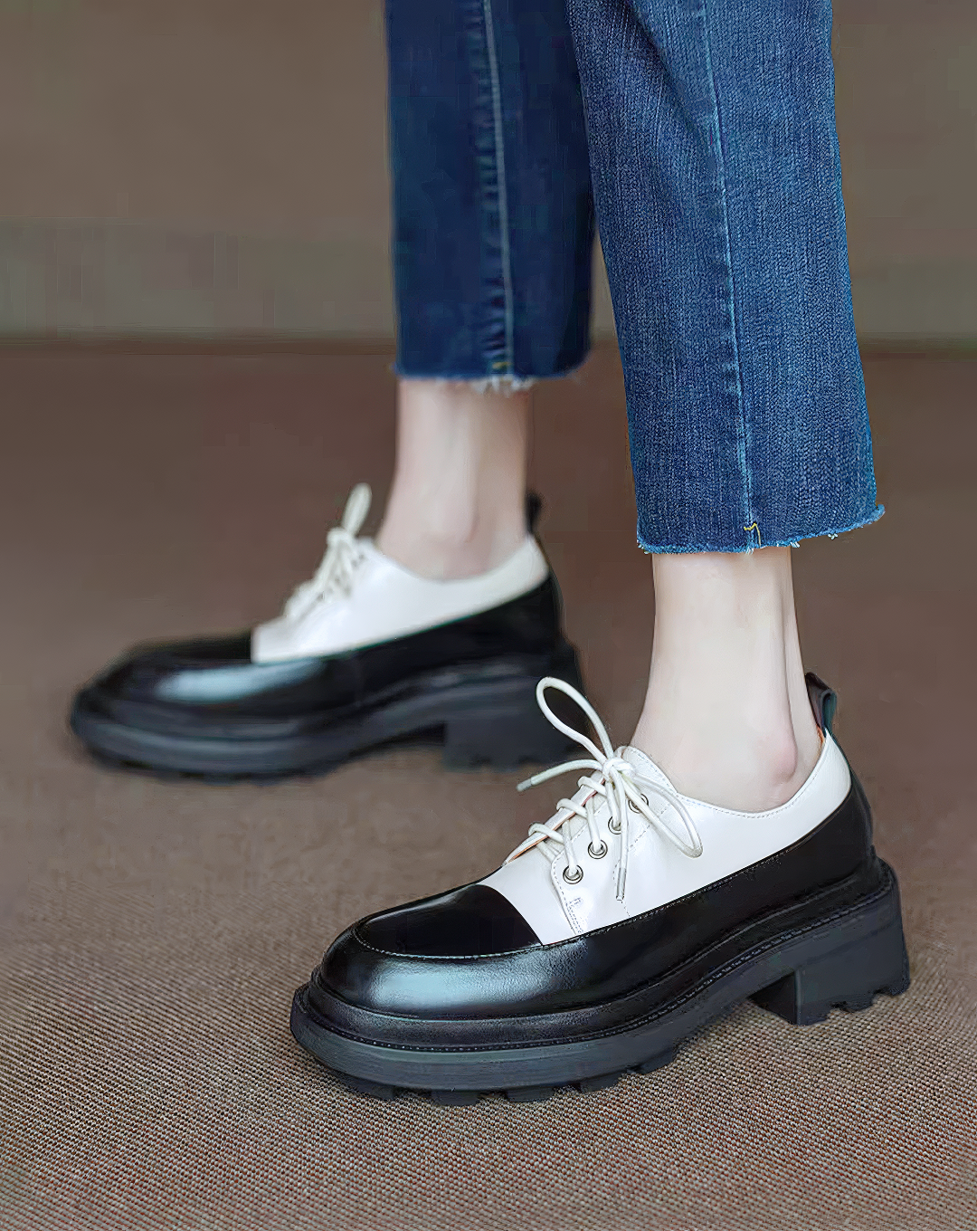 ♀本革／Glossy Bicolor Oxford Shoes