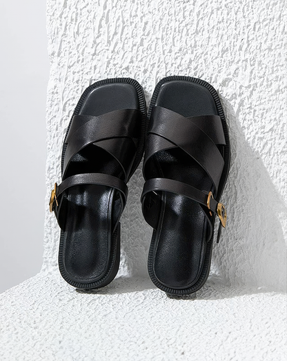 ♀本革／Flat Leather Strap Sandals