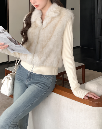 ♀Fur Combined Knit Blouson
