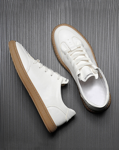 ♂♀White Leather Flat Sneakers