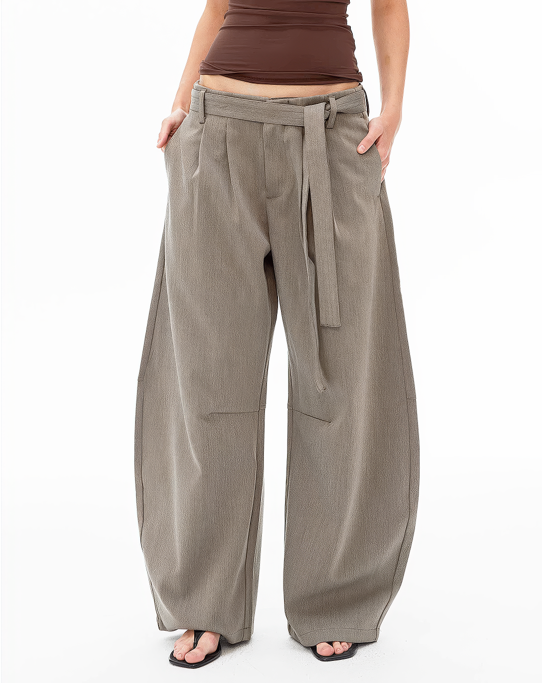 ♀Belted Wide Baggy Pants