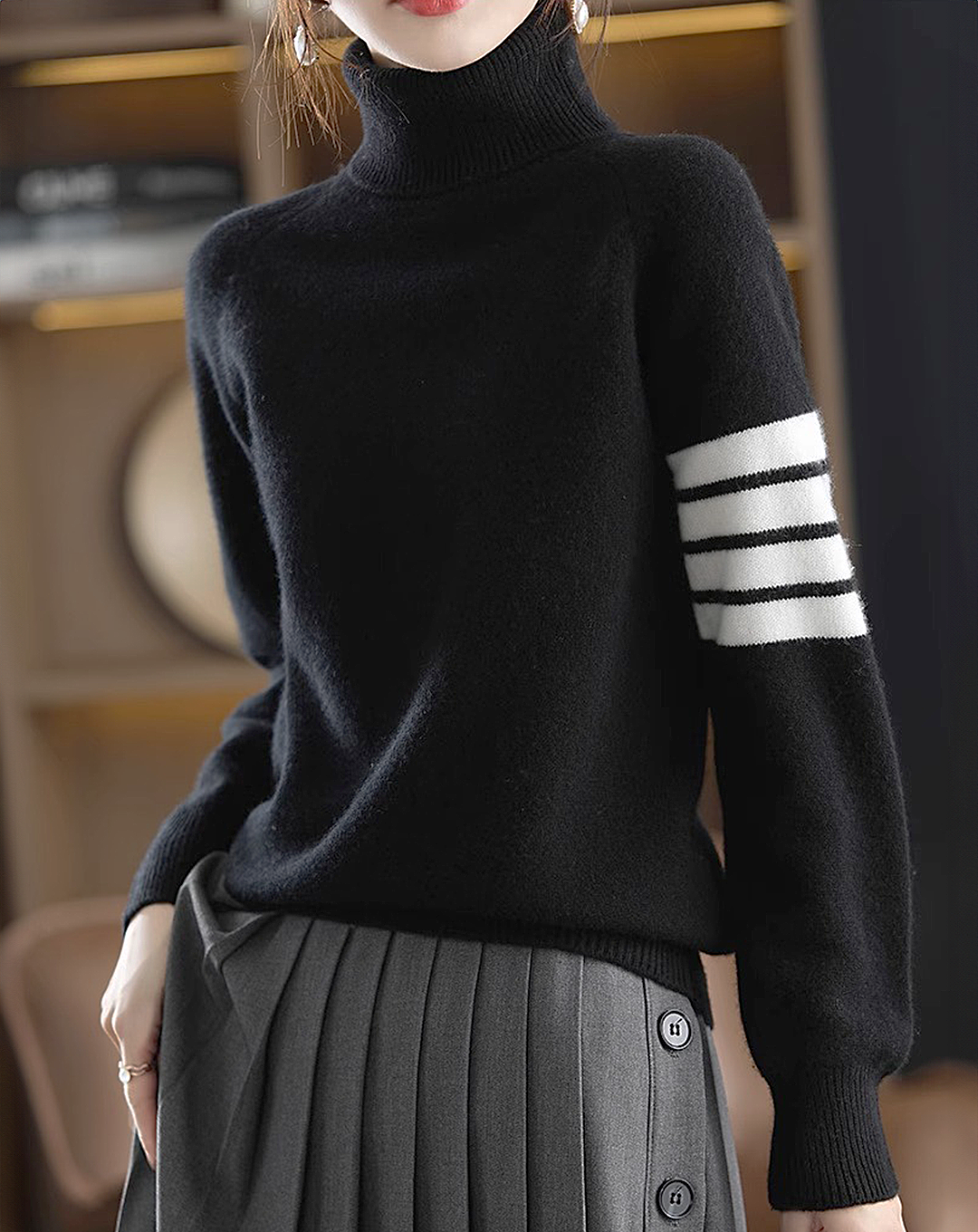 ♀Striped High Neck Knit