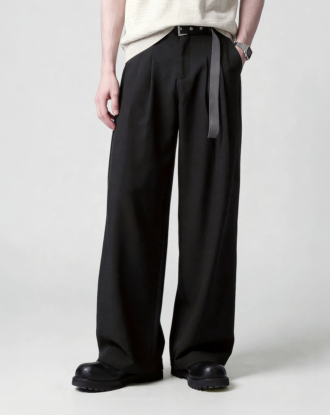 ♂♀Eyelet Belt Wide Pants