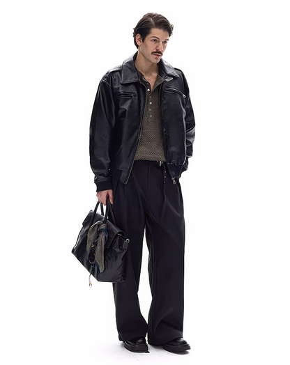♂Oversized Leather Moto Jacket