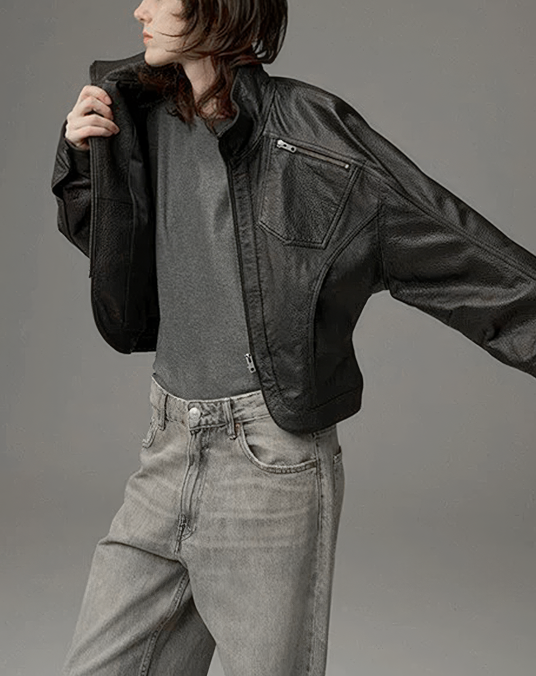 ♀本革／Stand Collar Leather Blouson