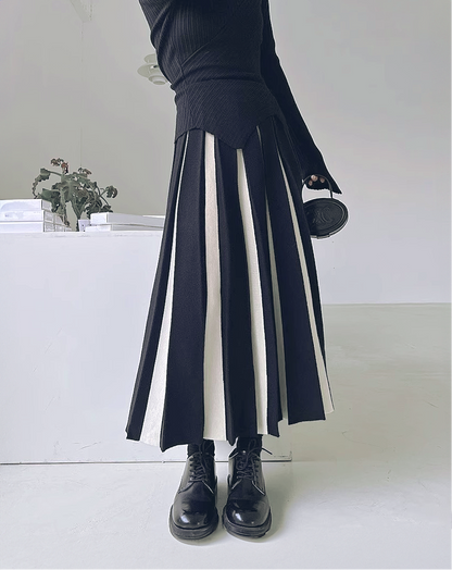 ♀Bicolor Long Pleated Skirt