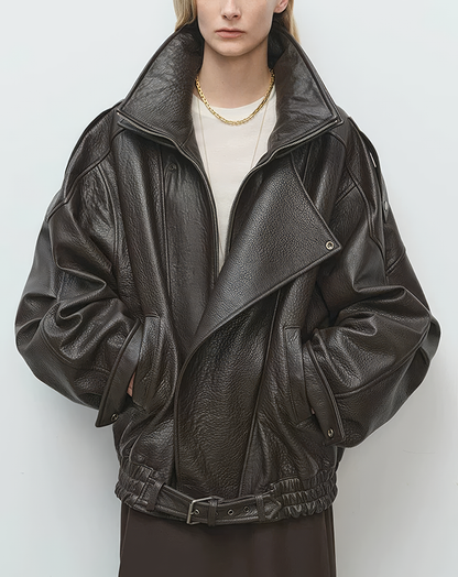 ♀本革／Oversized Real Leather Jacket