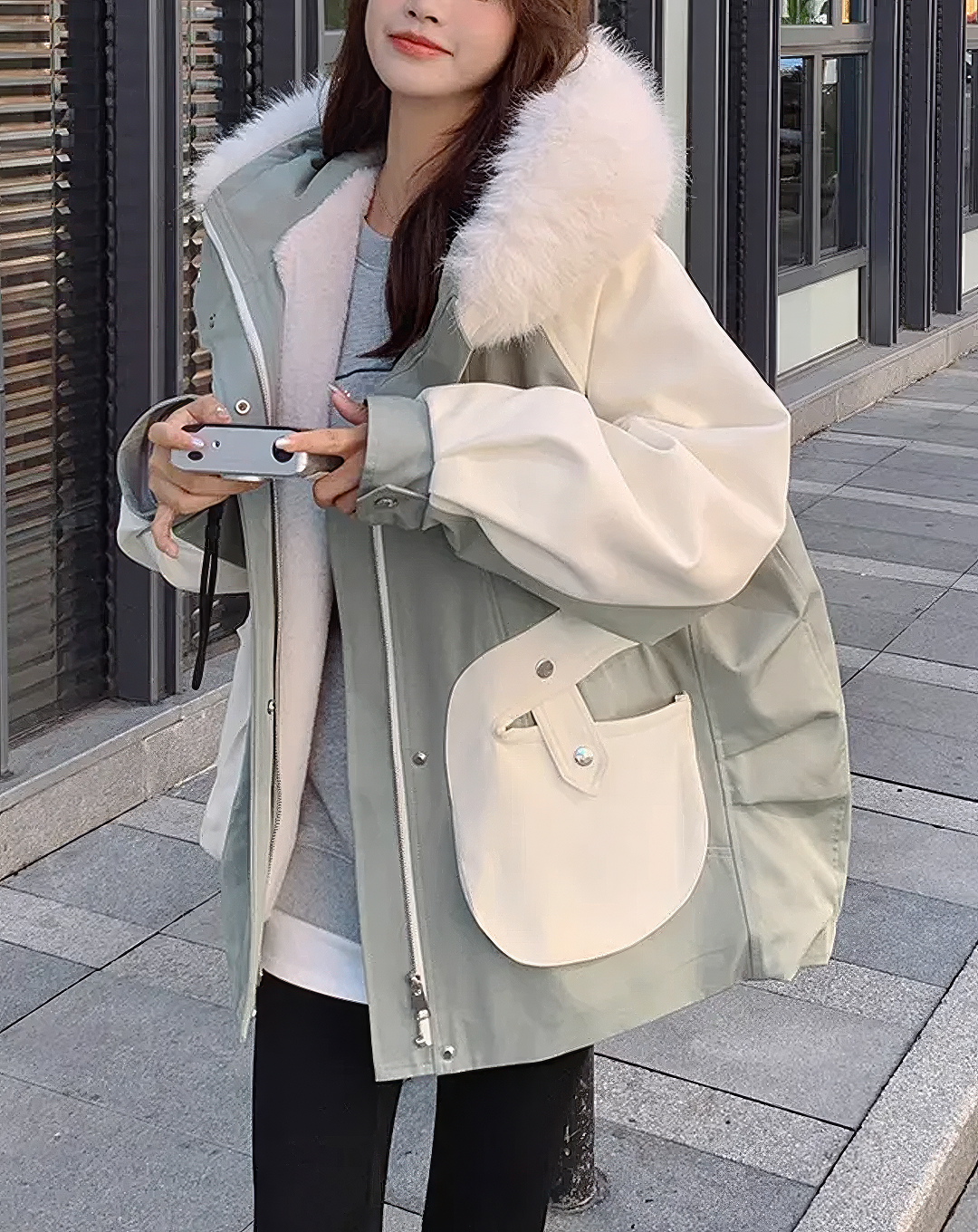 ♀Fur Collar Zip Jacket