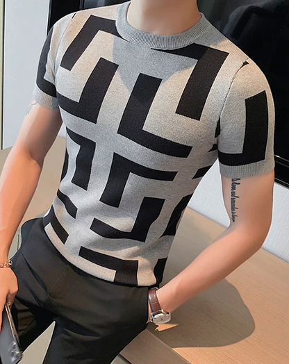 ♂Round Neck Geometric Pattern T-Shirt