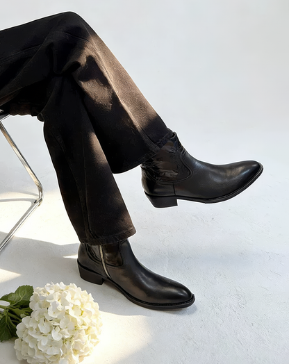♂♀本革／Embroidered Zip Leather Boots