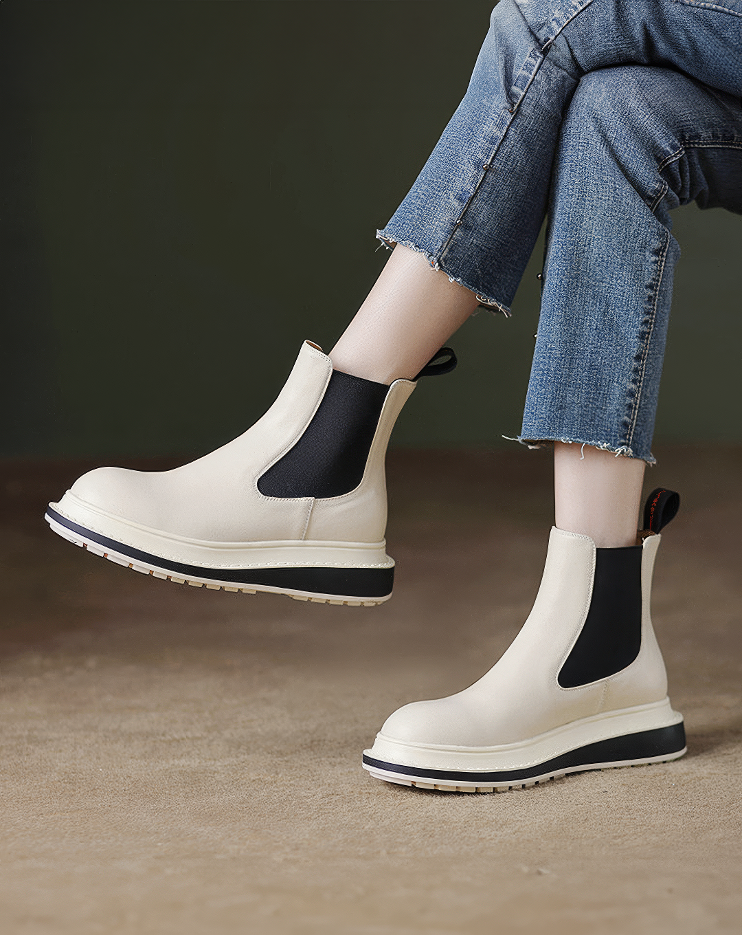 ♀本革／Layered Platform Chelsea Boots