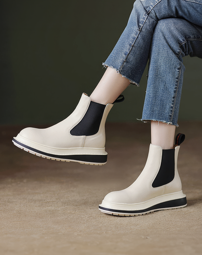 ♀本革／Layered Platform Chelsea Boots