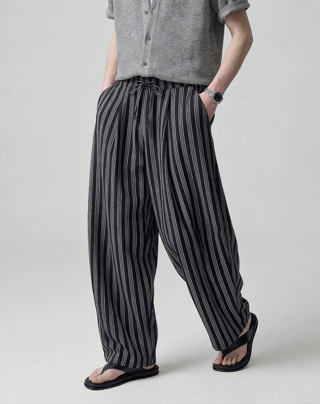 ♂♀Drawstring Stripe Easy Pants
