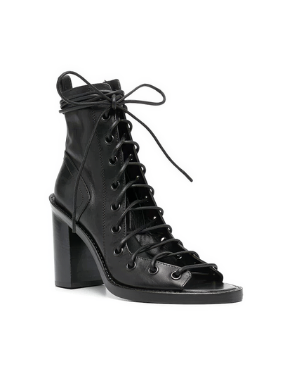 ♀本革／Lace-Up Open-Toe Boots