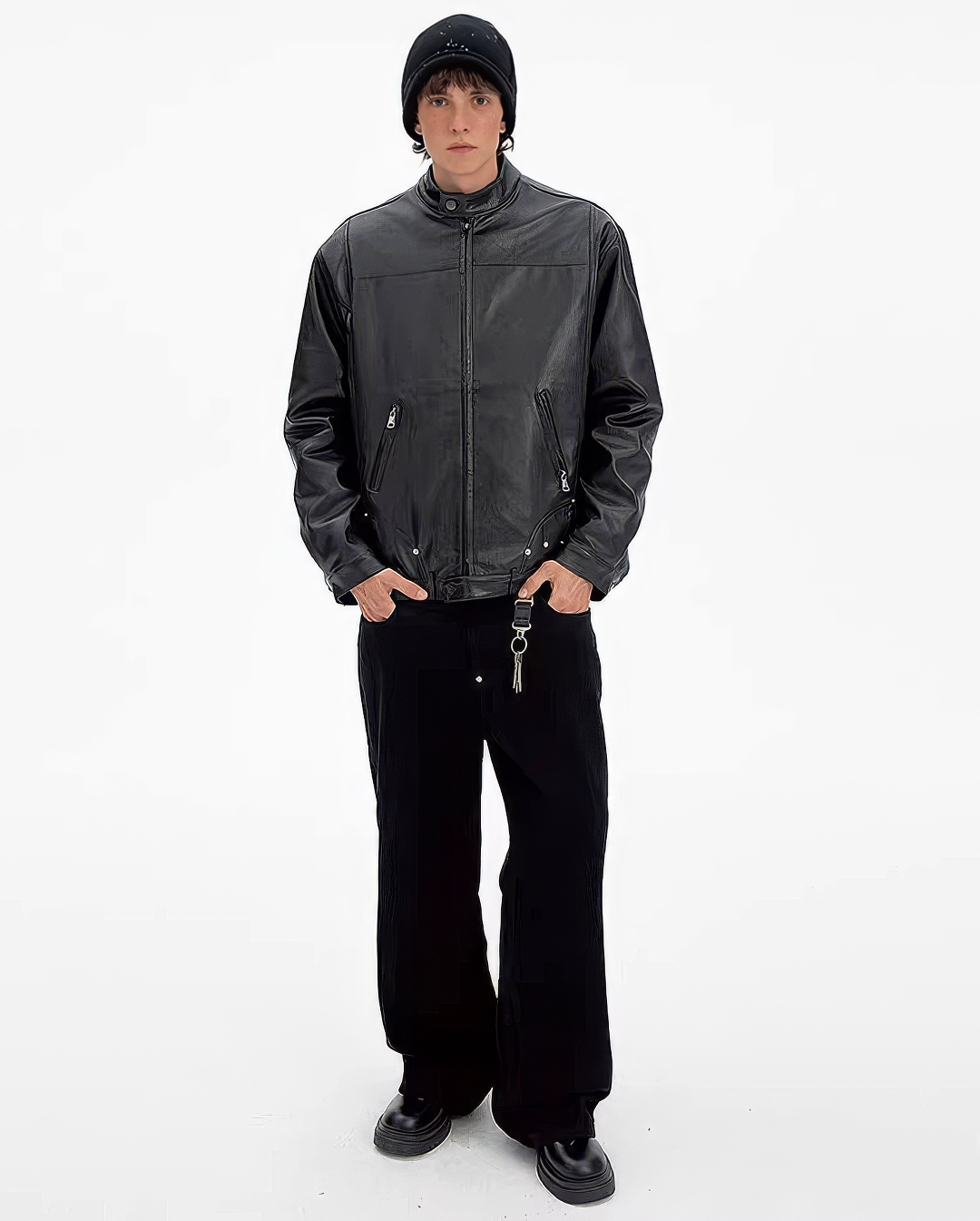 ♂Standing Collar Leather Jacket