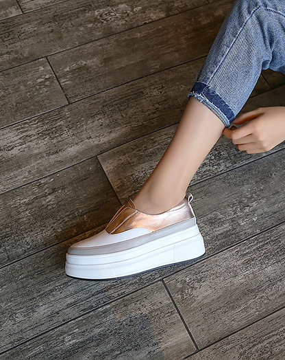 ♀Metallic Color Platform Slip-ons