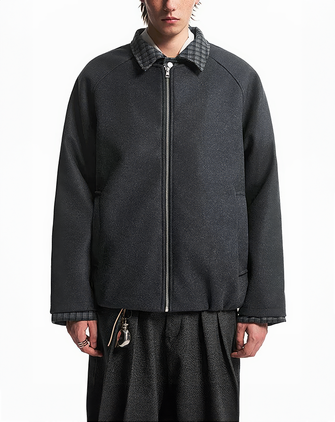 ♂♀ Plaid Trim Zip Jacket