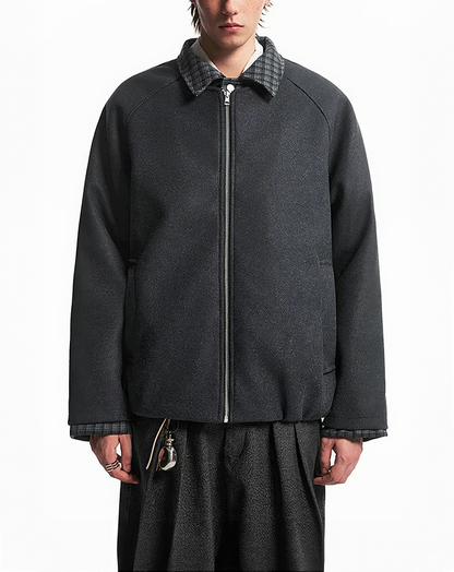 ♂♀ Plaid Trim Zip Jacket