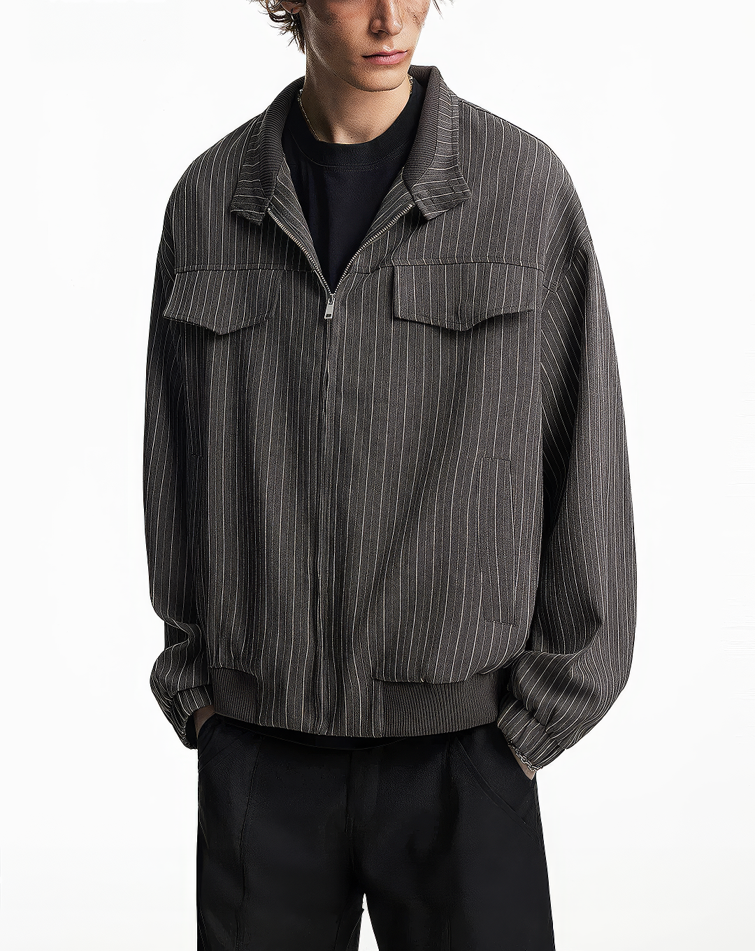♂♀Pinstripe Flap Pocket Jacket